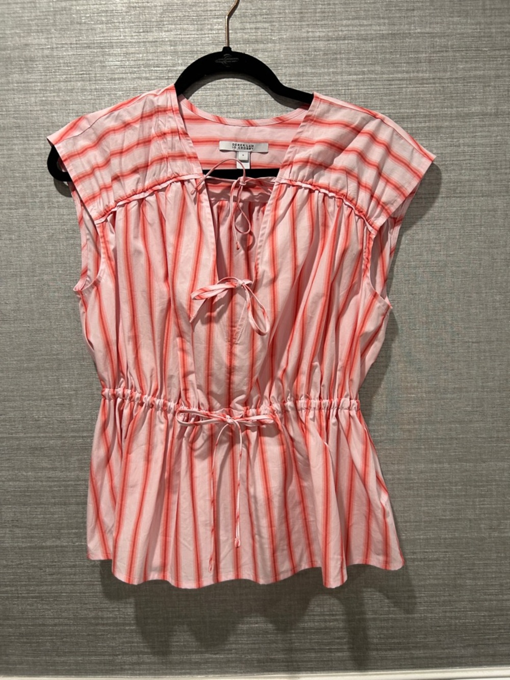 Derek Lam Coral and White Striped Tie-Waist Blouse